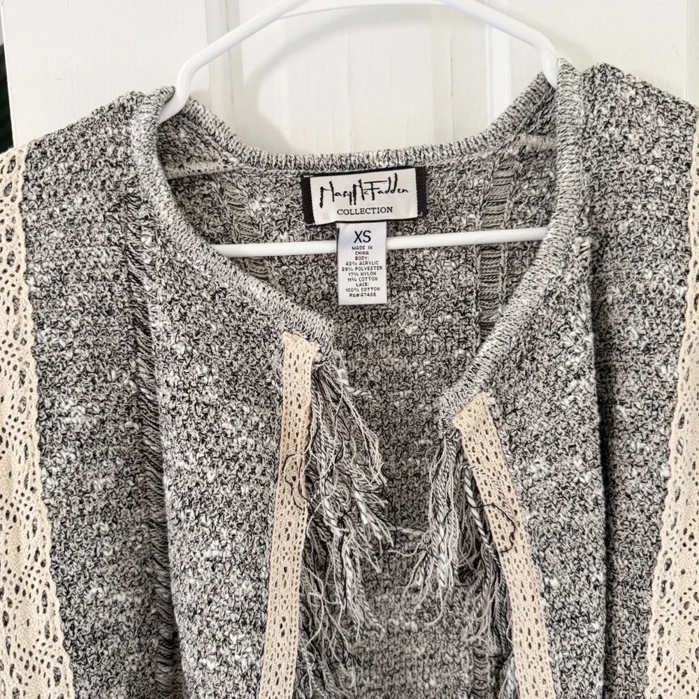Mary McFadden Crochet Vintage Fringe Cardigan Sweater